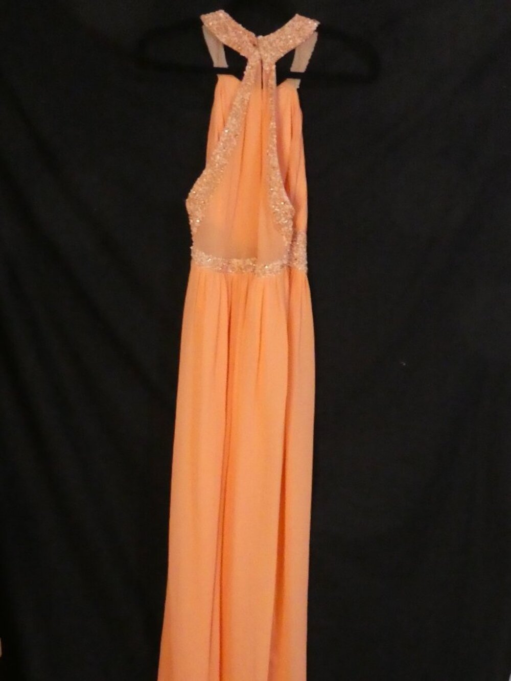 MANGO Suit Collection Beaded Halter Chiffon Maxi Dress Peach Orange - Size 9 - Picture 3 of 16